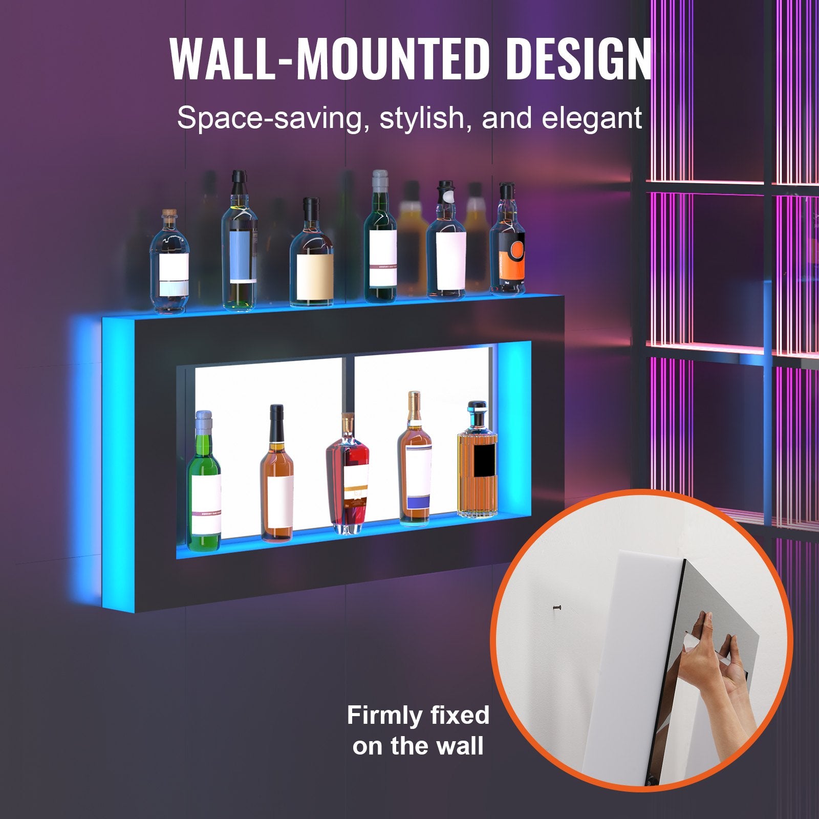 LED Lighted Liquor Bottle Display Bar Shelf RF & App Control 1210 mm V952-KZXBGLED248RFXCBHV3