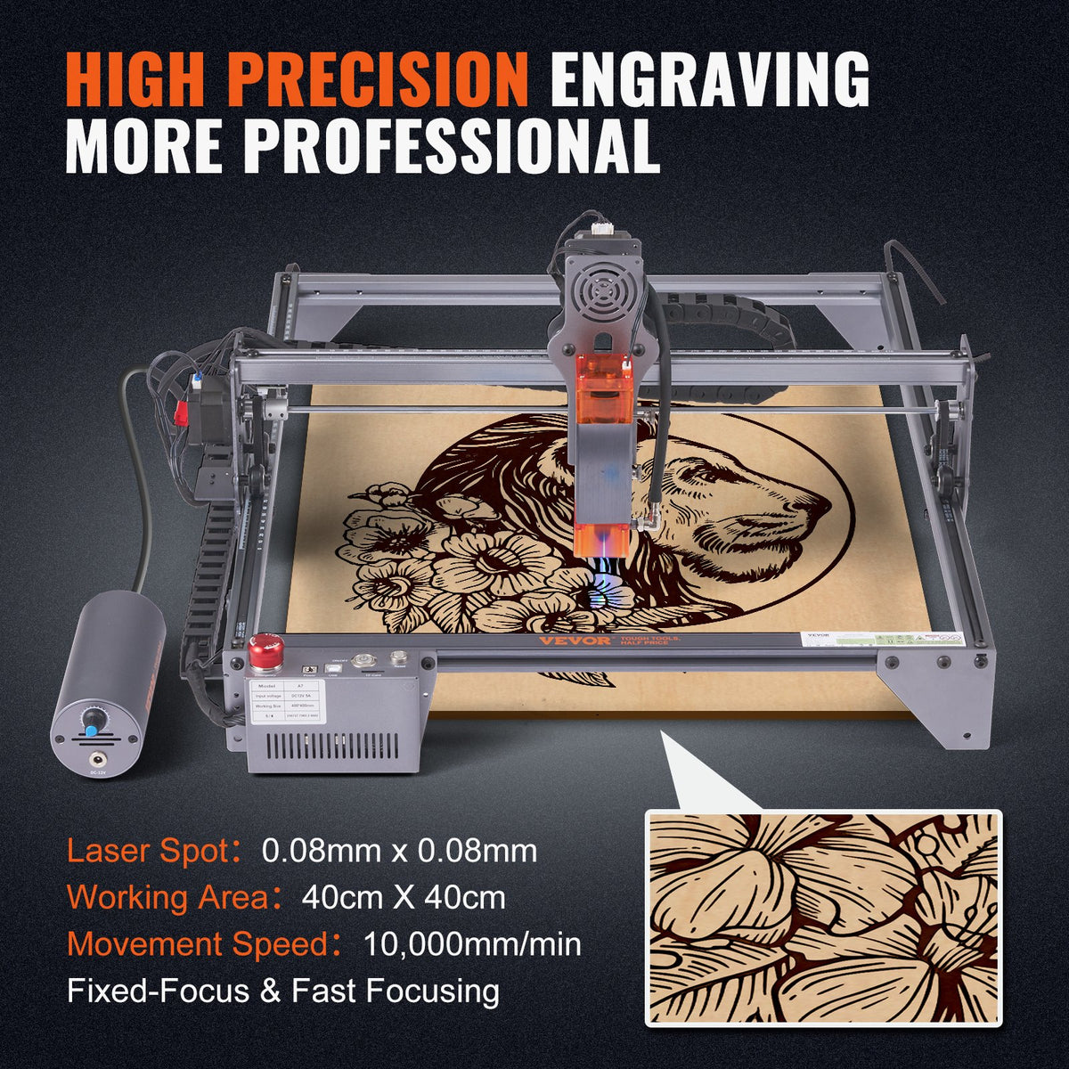 Laser Engraver, 10W Output Laser Engraving Machine, 15.7" x 15.7" Large Working Area, 10000mm/min Movement V952-KZXS10W4140CMBA57V3