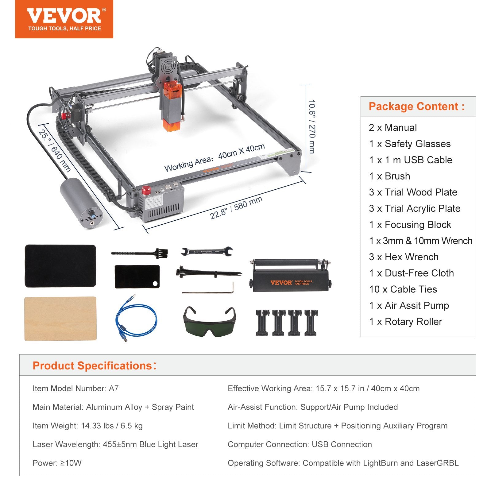 Laser Engraver, 10W Output Laser Engraving Machine, 15.7" x 15.7" Large Working Area, 10000mm/min Movement V952-KZXS10W4140CMBA57V3