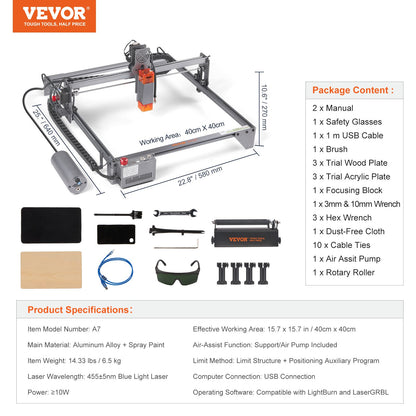 Laser Engraver, 10W Output Laser Engraving Machine, 15.7" x 15.7" Large Working Area, 10000mm/min Movement V952-KZXS10W4140CMBA57V3