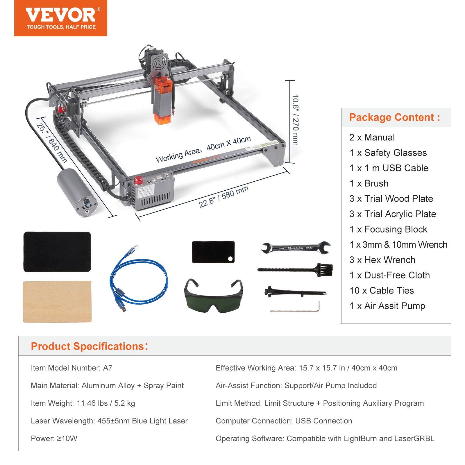 Laser Engraver, 10W Output Laser Engraving Machine, 15.7" x 15.7" Large Working Area, 10000mm/min Movement V952-KZXS10W4140CMDRN1V3