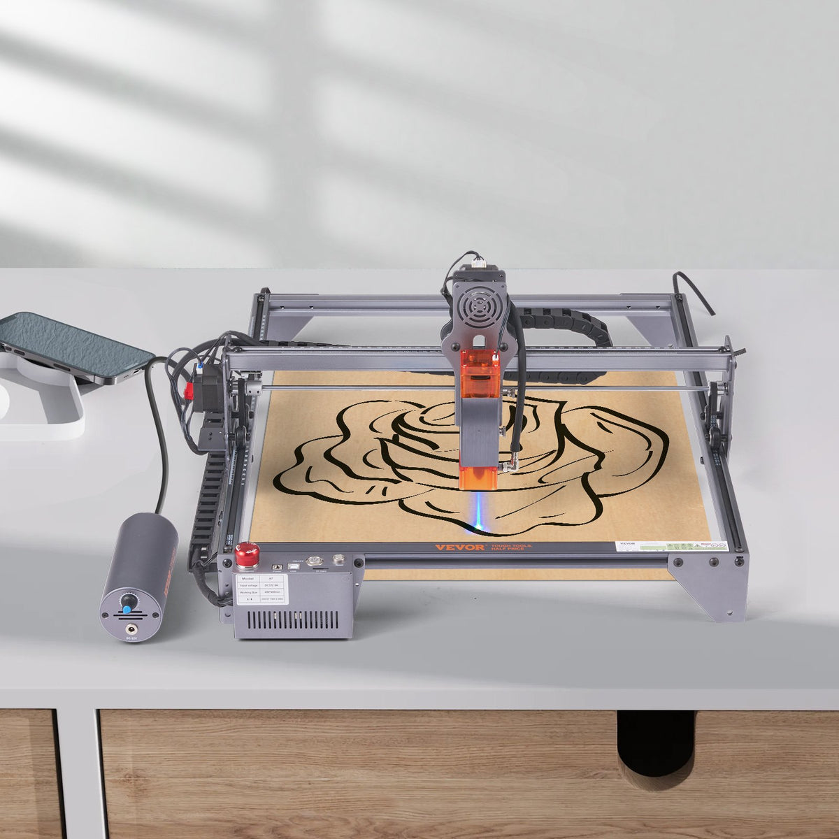 Laser Engraver, 10W Output Laser Engraving Machine, 15.7" x 15.7" Large Working Area, 10000mm/min Movement V952-KZXS10W4140CMDRN1V3