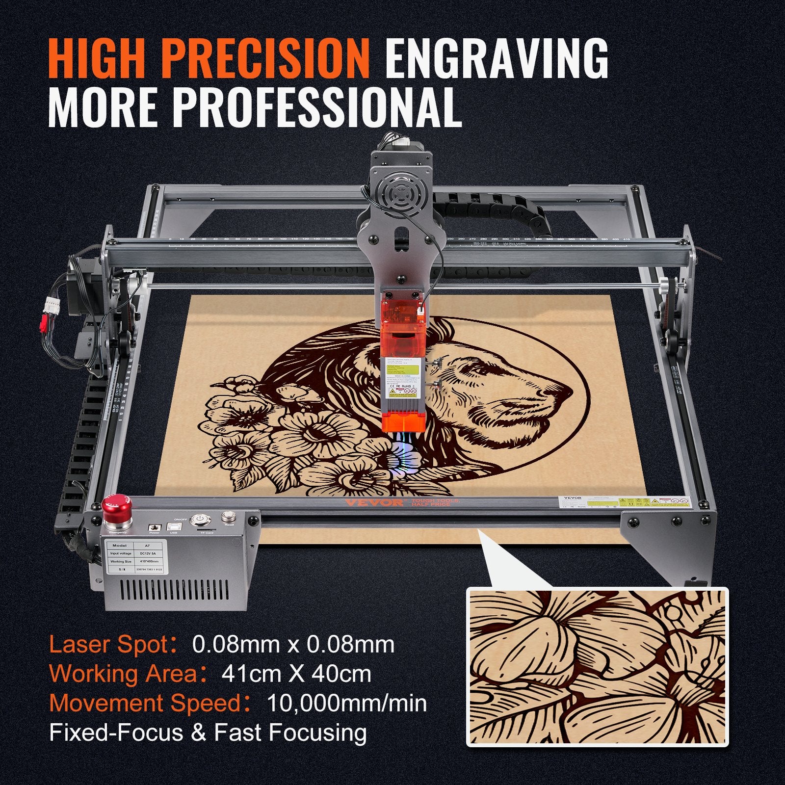 Laser Engraver, 5W Output Laser Engraving Machine, 16.1" x 15.7" Large Working Area, 10000mm/min Movement V952-KZXSE5W4140CMJMXEV3