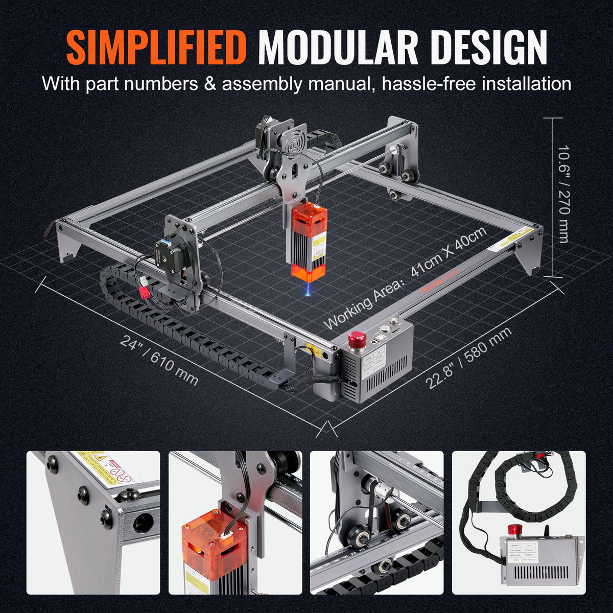 Laser Engraver, 5W Output Laser Engraving Machine, 16.1" x 15.7" Large Working Area, 10000mm/min Movement V952-KZXSE5W4140CMJMXEV3