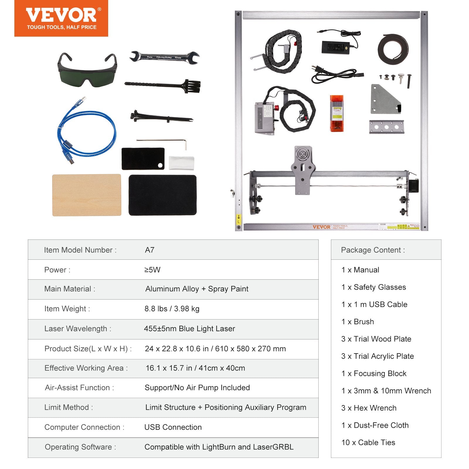 Laser Engraver, 5W Output Laser Engraving Machine, 16.1" x 15.7" Large Working Area, 10000mm/min Movement V952-KZXSE5W4140CMJMXEV3