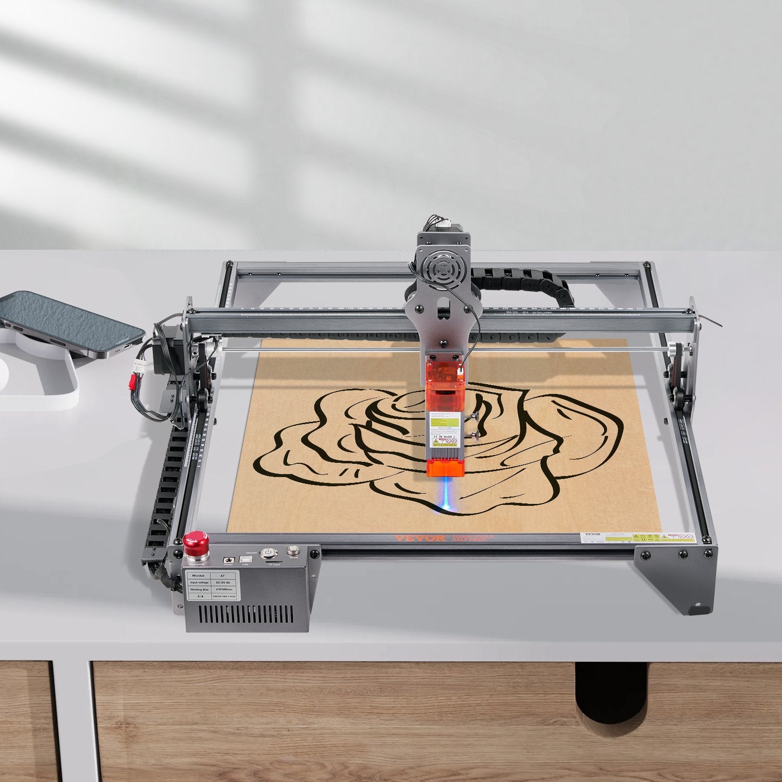 Laser Engraver, 5W Output Laser Engraving Machine, 16.1" x 15.7" Large Working Area, 10000mm/min Movement V952-KZXSE5W4140CMJMXEV3