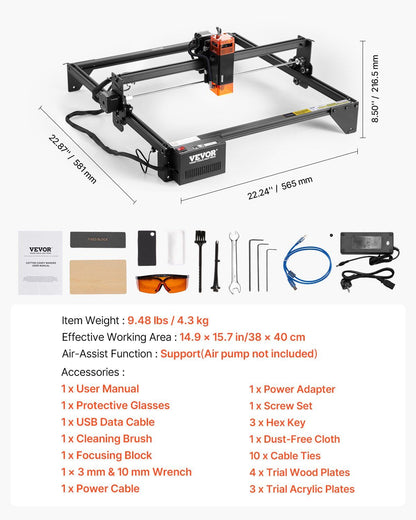 Laser Engraver, 10W Output, Laser Engraving Cutter Machine, 14.9 x 15.7 in/38 x 40 cm Working Area, 10000 V952-KZXSEJGJGDKJCXIQZV3