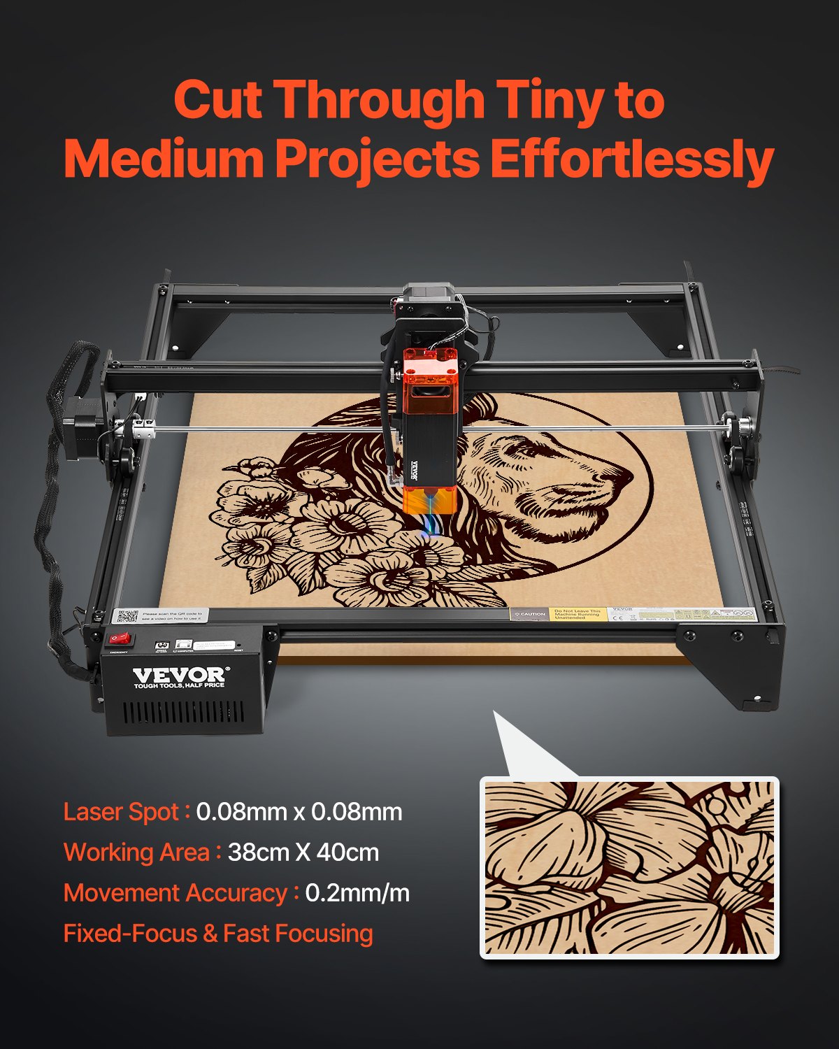 Laser Engraver, 5W Output, Laser Engraving Cutter Machine, 14.9 x 15.7 in/38 x 40 cm Working Area, 10000 V952-KZXSEJGJGDKJPY42PV3