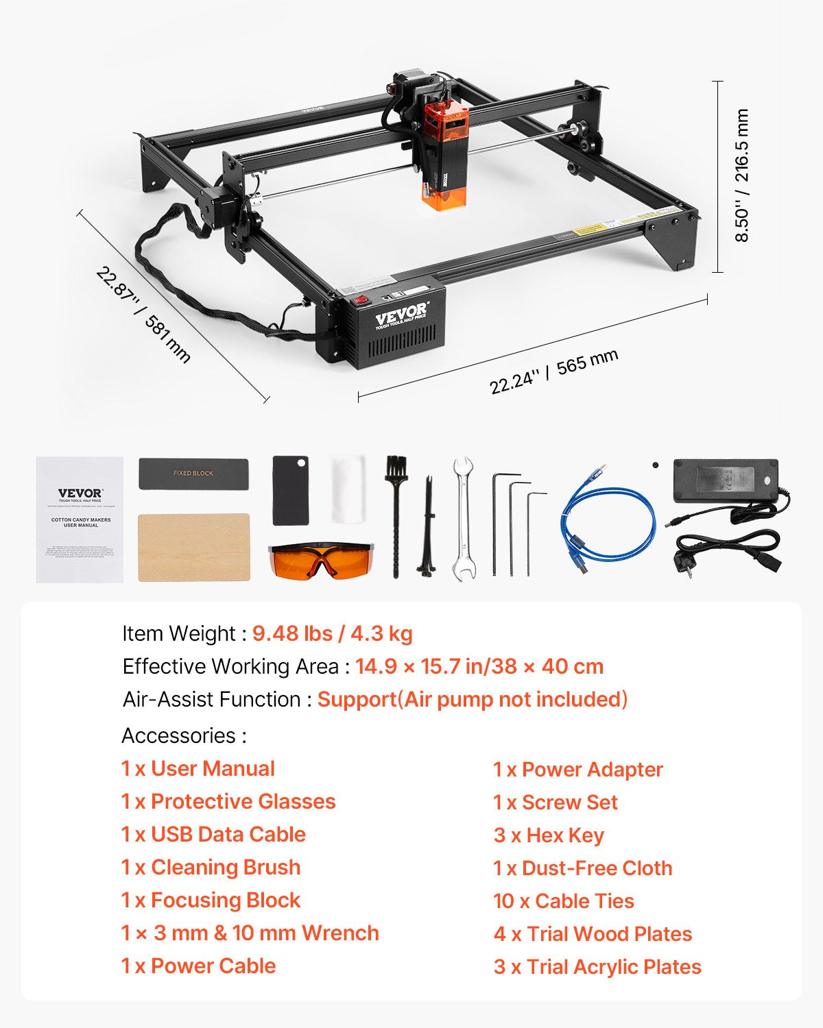 Laser Engraver, 5W Output, Laser Engraving Cutter Machine, 14.9 x 15.7 in/38 x 40 cm Working Area, 10000 V952-KZXSEJGJGDKJPY42PV3