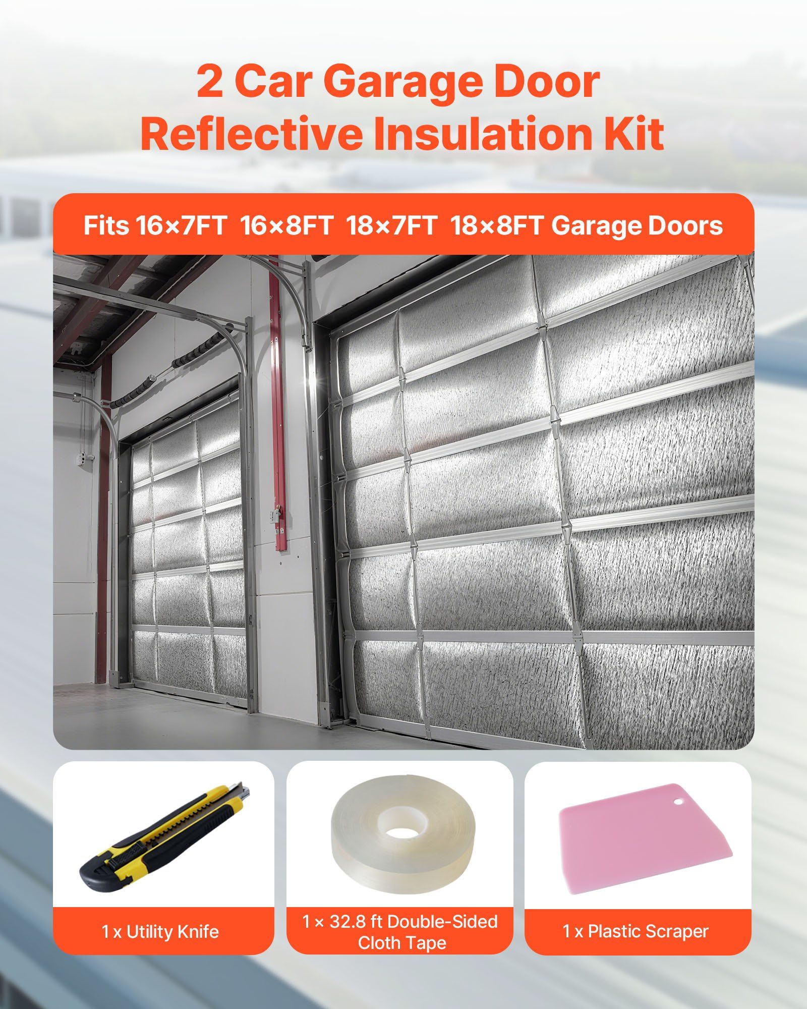 Reflective Insulation Roll, 2 Car Garage Door Thermal Insulation Kit, 6mm 5.49 m x 0.61 m, 4 Rolls Aluminum V952-LBEPEPMXRFSFW9VT6001V0