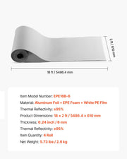 Reflective Insulation Roll, 2 Car Garage Door Thermal Insulation Kit, 6mm 5.49 m x 0.61 m, 4 Rolls Aluminum V952-LBEPEPMXRFSFW9VT6001V0