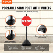 Portable Sign Post, 5 ft Cast Iron Sign Post Holder with Hard Plastic Base & Wheels, Movable Parking Sign V952-LBGBXSBZGZTYS7TE8V0