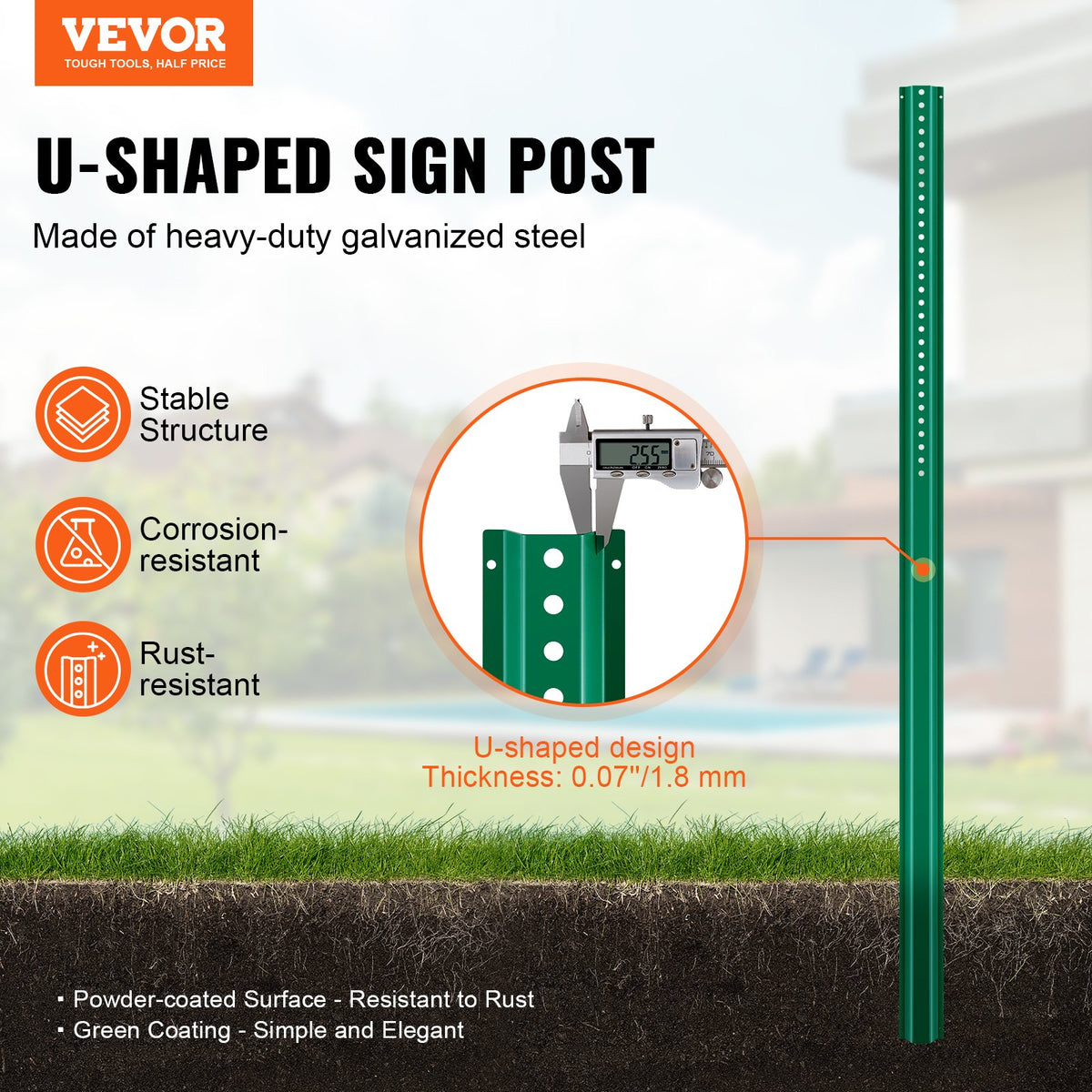 6FT U-Channel Sign Post, 4Pack Green Heavy Duty Steel Fixed Fence Post, Steel Fence U-Channel Sign for V952-LBGGDLBGZT6FWXGVSV0