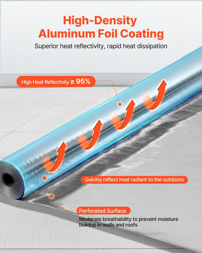 Double Reflective Insulation Roll, Perforated Woven Fabric Radiant Barrier, 0.15mm 76.2m x 1.22m, V952-LBPEBZBRFSFSJ19JC001V0