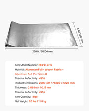 Double Reflective Insulation Roll, Perforated Woven Fabric Radiant Barrier, 0.15mm 76.2m x 1.22m, V952-LBPEBZBRFSFSJ19JC001V0