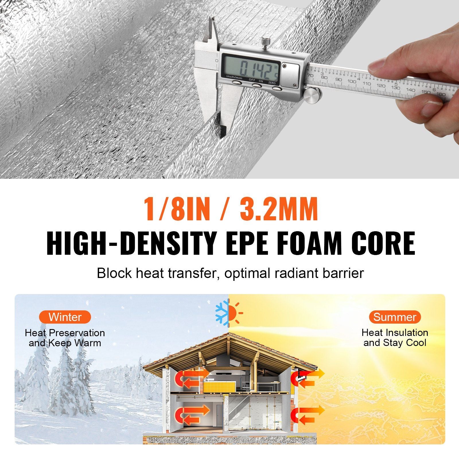 Double Reflective Insulation Roll, Foam Core Radiant Barrier, 3.2 mm 48 in x 50 ft, Double-Sided Aluminum V952-LBPEFPMXRFSFIMUHAV0