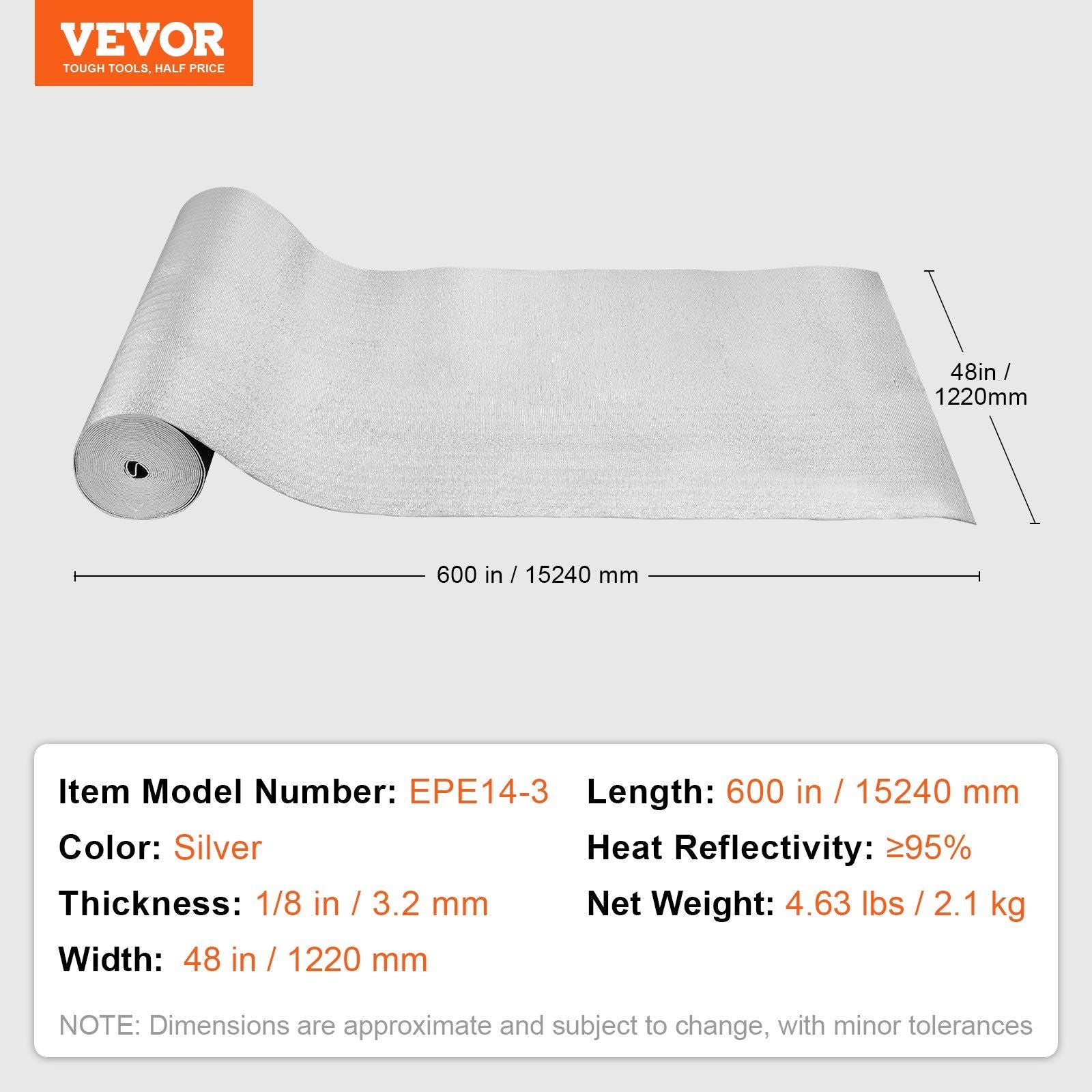 Double Reflective Insulation Roll, Foam Core Radiant Barrier, 3.2 mm 48 in x 50 ft, Double-Sided Aluminum V952-LBPEFPMXRFSFIMUHAV0