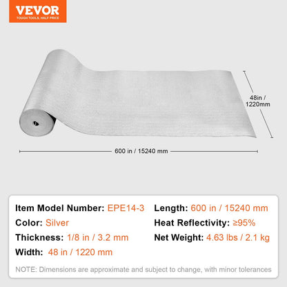 Double Reflective Insulation Roll, Foam Core Radiant Barrier, 3.2 mm 48 in x 50 ft, Double-Sided Aluminum V952-LBPEFPMXRFSFIMUHAV0