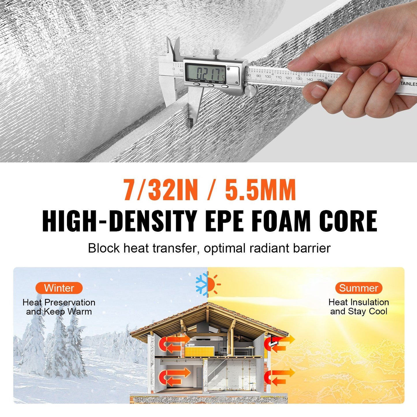 Double Reflective Insulation Roll, Foam Core Radiant Barrier, 5.5mm 48 in x 50 ft, Double-Sided Aluminum Foil V952-LBPEFPMXRFSFWQVT4V0