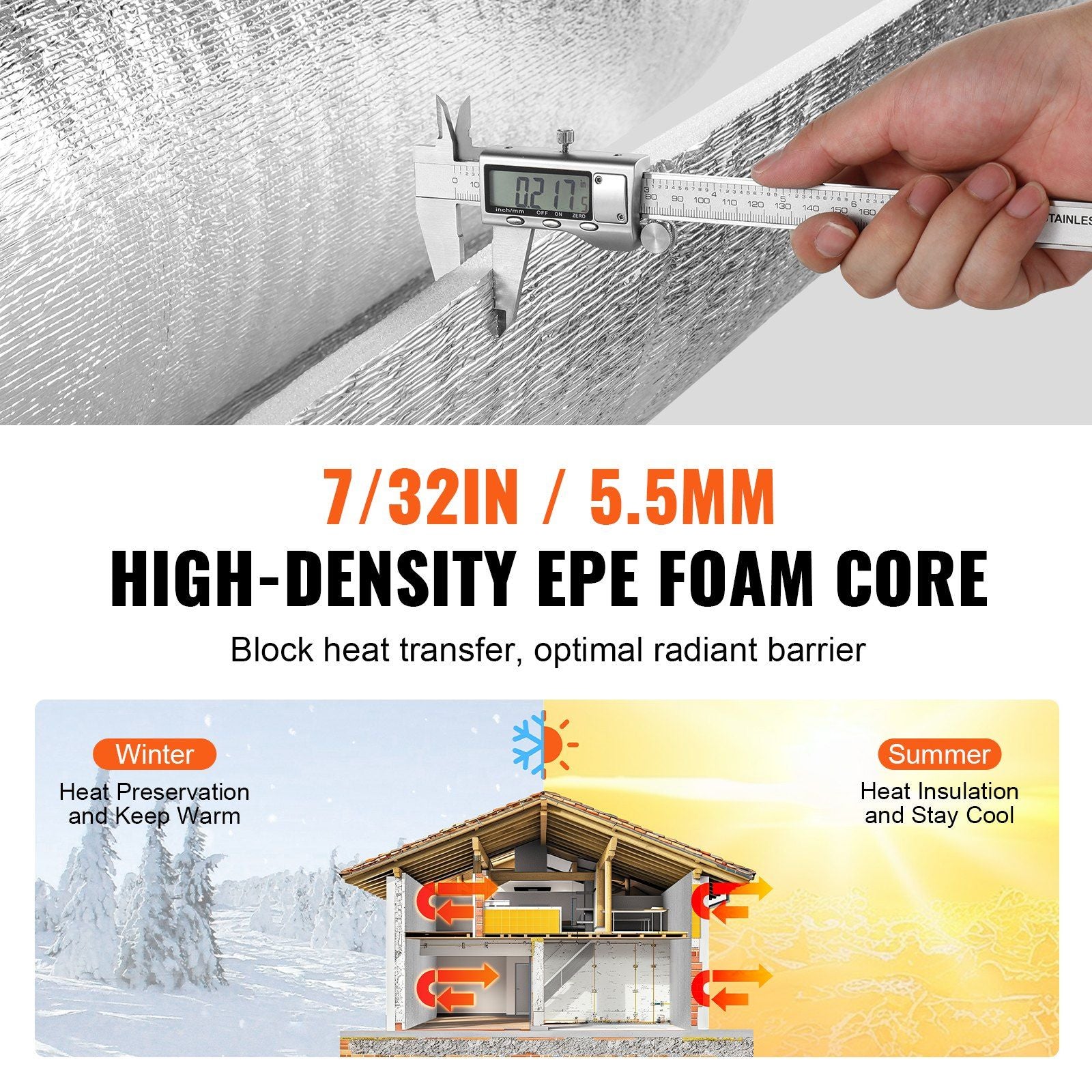 Double Reflective Insulation Roll, Foam Core Radiant Barrier, 5.5mm 48 in x 50 ft, Double-Sided Aluminum Foil V952-LBPEFPMXRFSFWQVT4V0