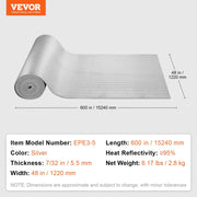 Double Reflective Insulation Roll, Foam Core Radiant Barrier, 5.5mm 48 in x 50 ft, Double-Sided Aluminum Foil V952-LBPEFPMXRFSFWQVT4V0