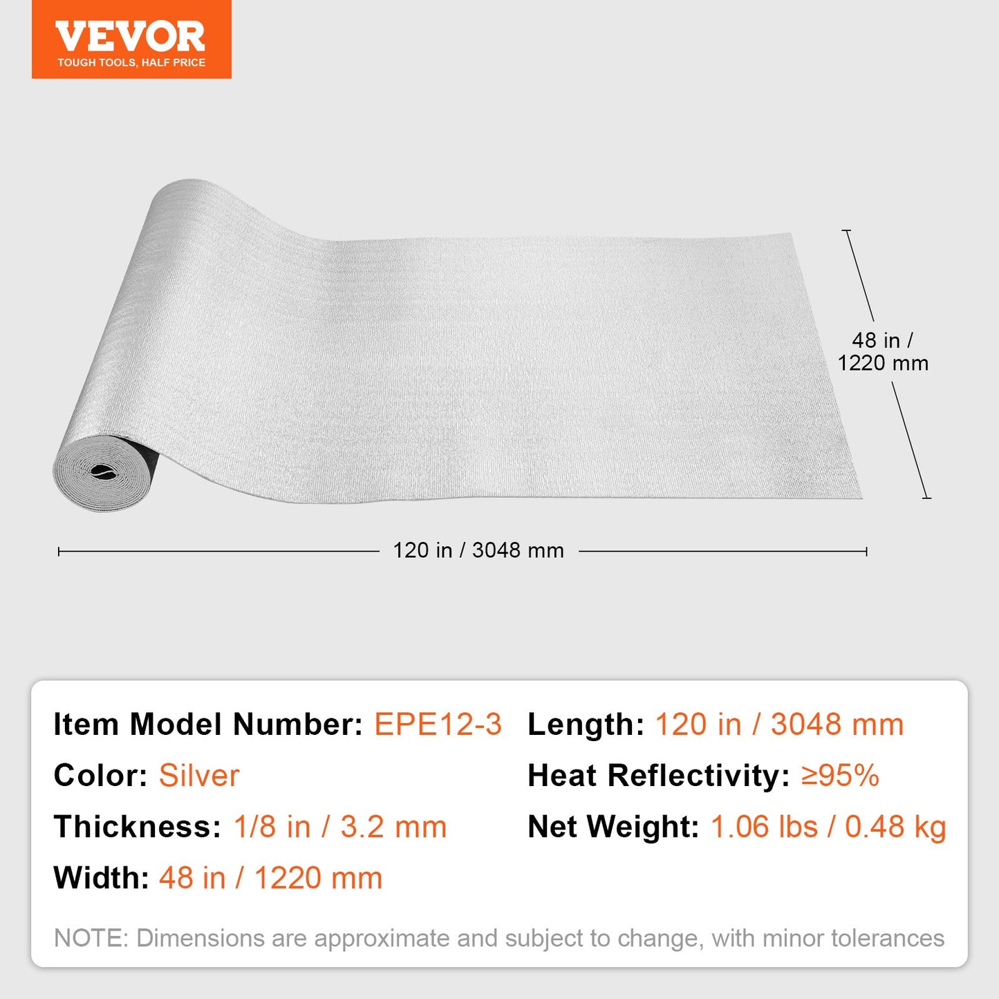 Double Reflective Insulation Roll Foam Core Radiant Barrier 120 x 48 Inch / 3 x 1.2M V952-LBPEFPMXRFSFZ1UTKV0
