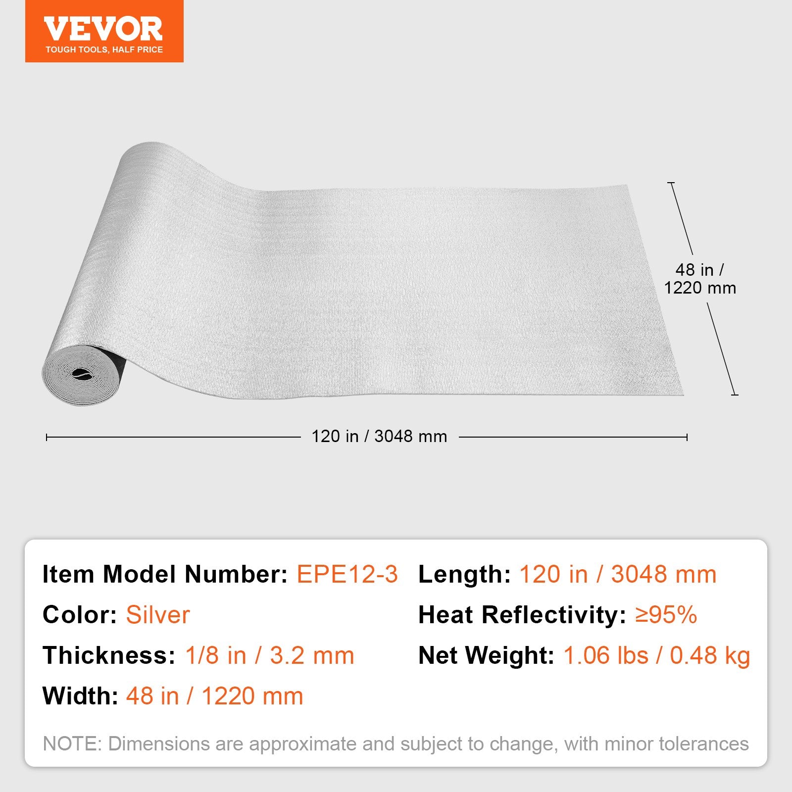 Double Reflective Insulation Roll Foam Core Radiant Barrier 120 x 48 Inch / 3 x 1.2M V952-LBPEFPMXRFSFZ1UTKV0