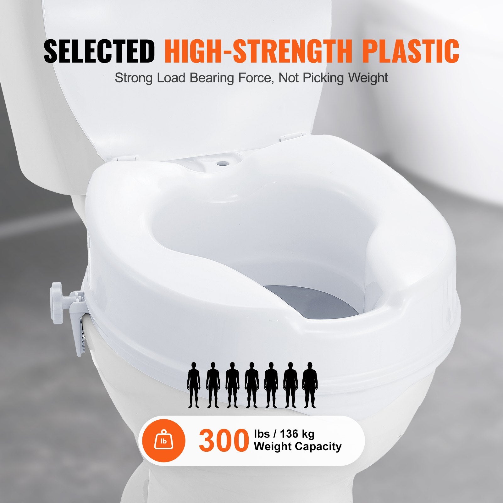 Raised Toilet Seat, 100 mm Height Raised, 136 kg Weight Capacity, Universal Toilet Seat Riser, Screw Rod V952-LBSDSJGMTZDW0KLIAV0