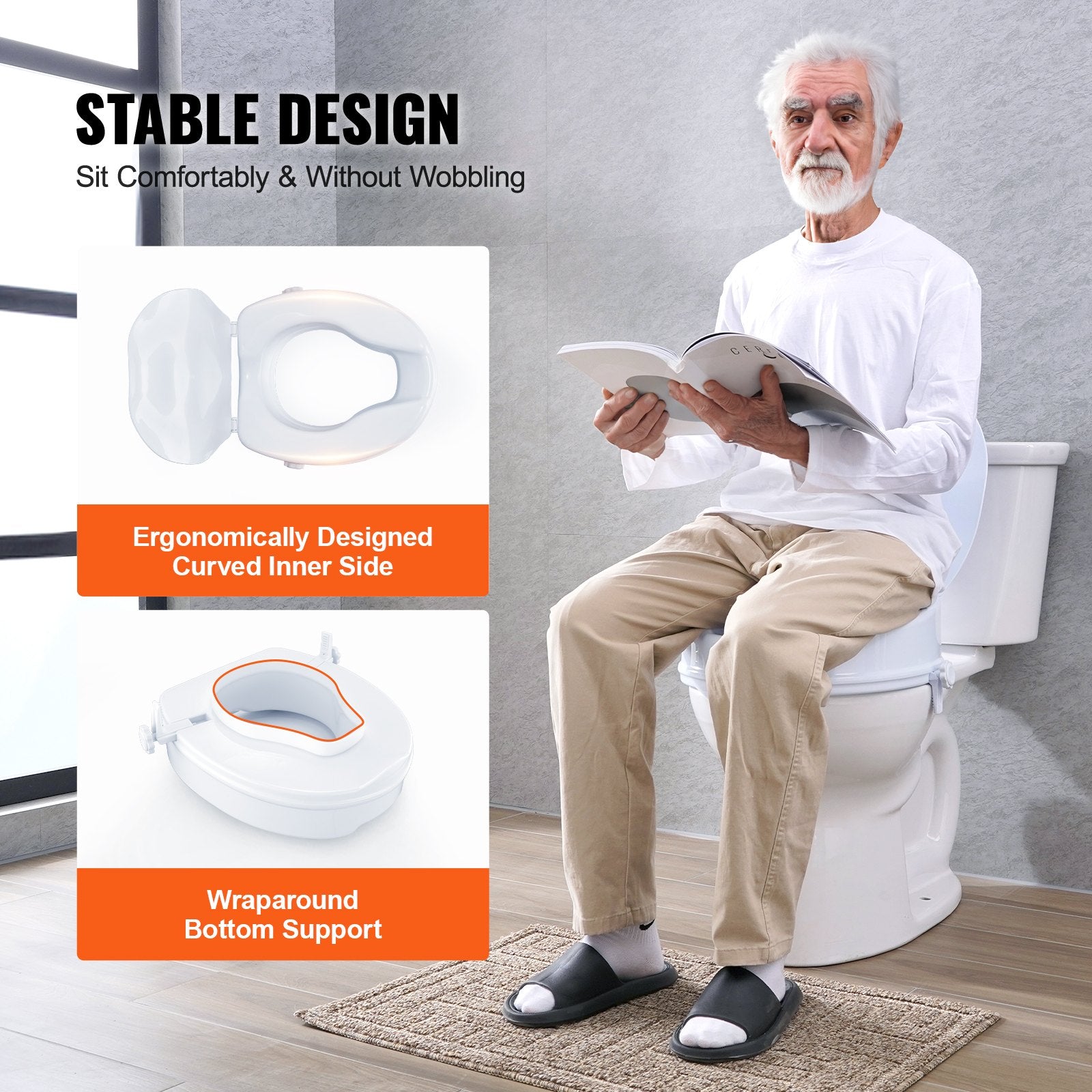 Raised Toilet Seat, 100 mm Height Raised, 136 kg Weight Capacity, Universal Toilet Seat Riser, Screw Rod V952-LBSDSJGMTZDW0KLIAV0
