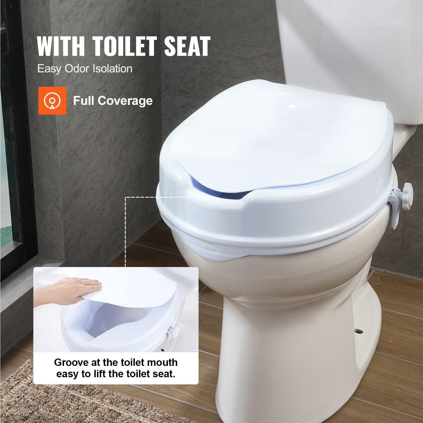Raised Toilet Seat, 100 mm Height Raised, 136 kg Weight Capacity, Universal Toilet Seat Riser, Screw Rod V952-LBSDSJGMTZDW0KLIAV0