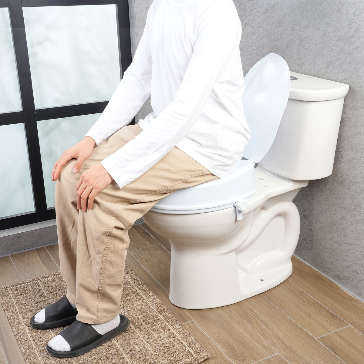 Raised Toilet Seat, 100 mm Height Raised, 136 kg Weight Capacity, Universal Toilet Seat Riser, Screw Rod V952-LBSDSJGMTZDW0KLIAV0