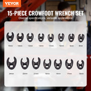 Crowfoot Wrench Set, 1/2" and 3/8" Drive 15-Piece Crows Foot Wrench Set with PP Storage Case, Metric 8-24 mm, V952-LBXBSTZ123815GPQWV0