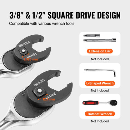 Crowfoot Wrench Set, 1/2" and 3/8" Drive 15-Piece Crows Foot Wrench Set with PP Storage Case, Metric 8-24 mm, V952-LBXBSTZ123815GPQWV0