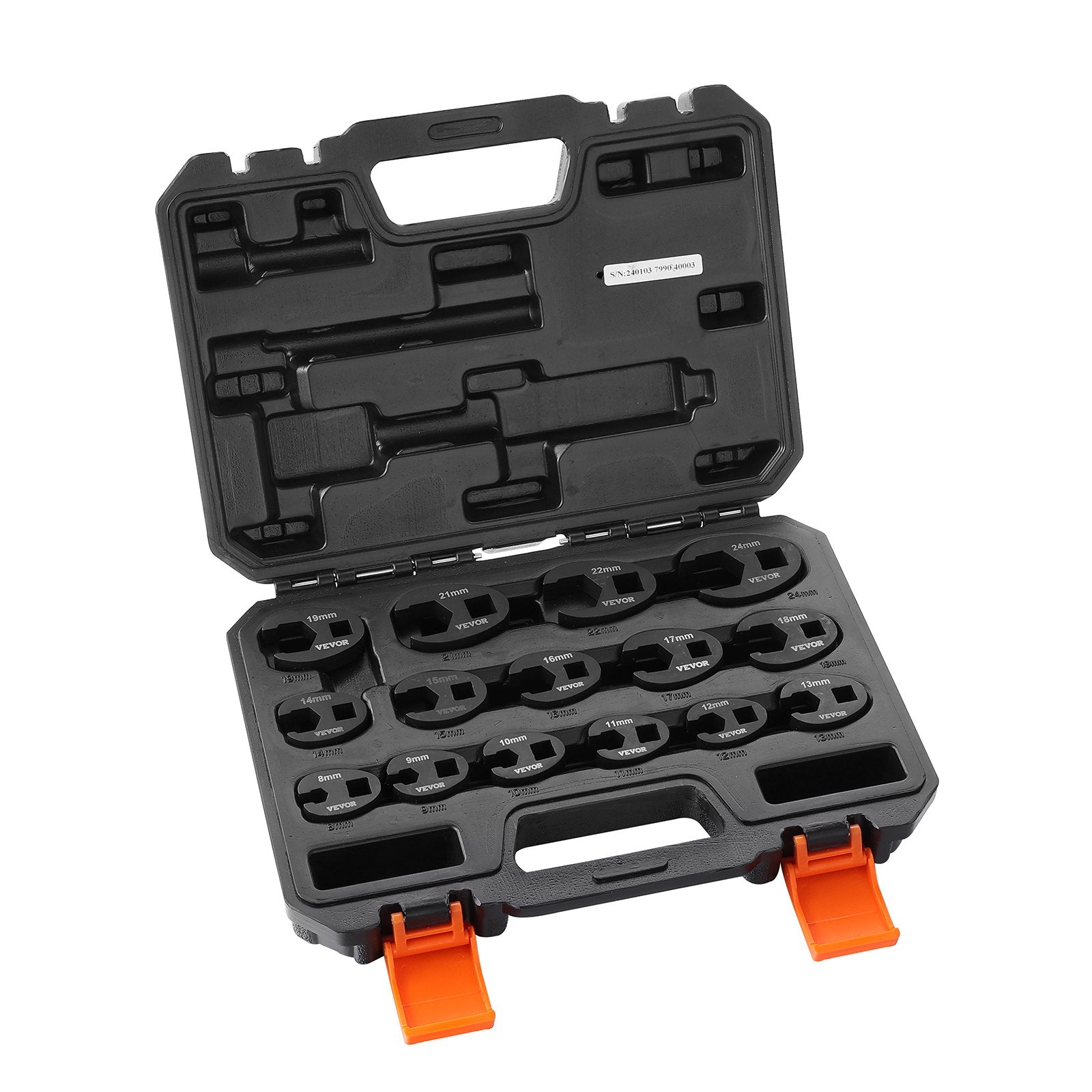 Crowfoot Wrench Set, 1/2" and 3/8" Drive 15-Piece Crows Foot Wrench Set with PP Storage Case, Metric 8-24 mm, V952-LBXBSTZ123815GPQWV0
