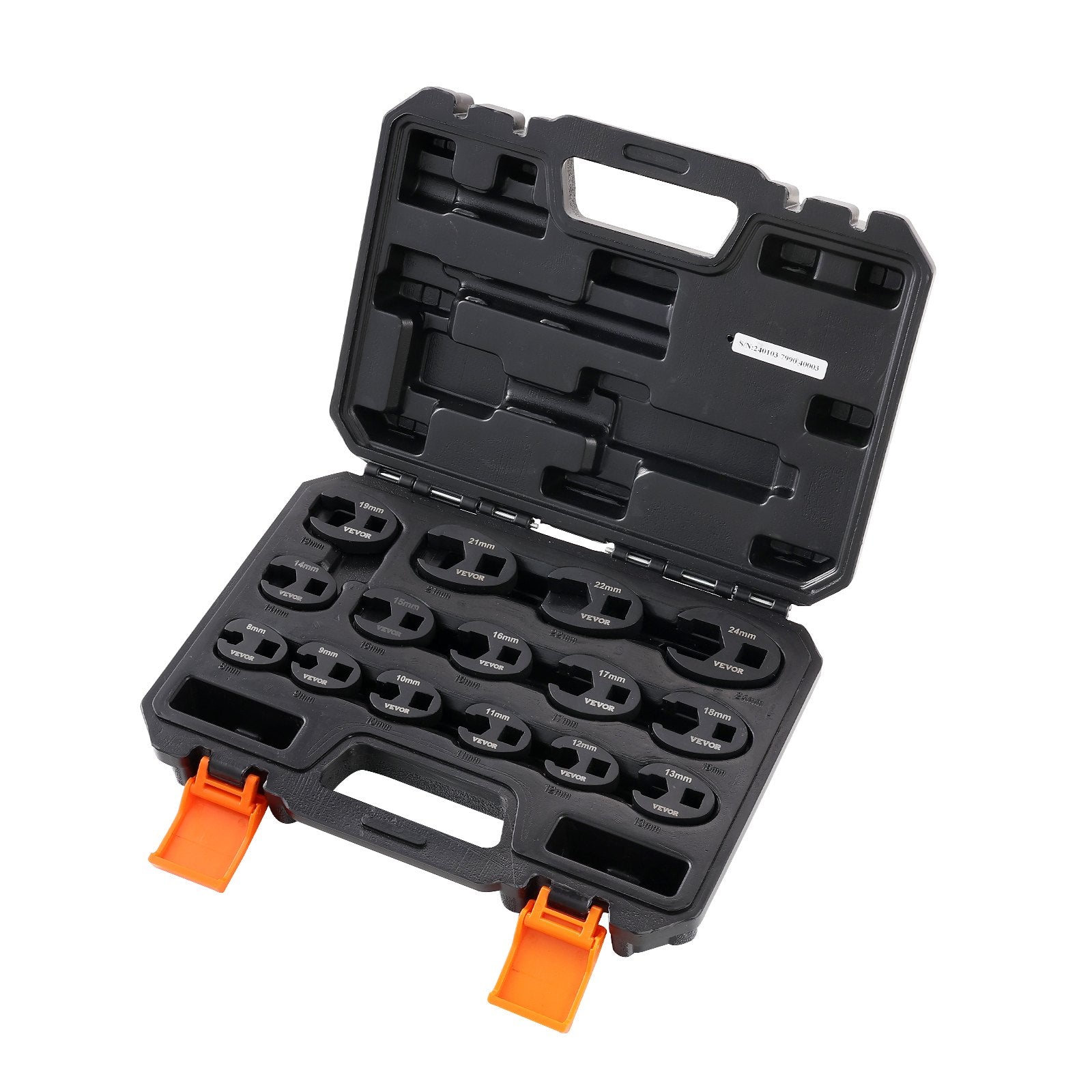 Crowfoot Wrench Set, 1/2" and 3/8" Drive 15-Piece Crows Foot Wrench Set with PP Storage Case, Metric 8-24 mm, V952-LBXBSTZ123815GPQWV0