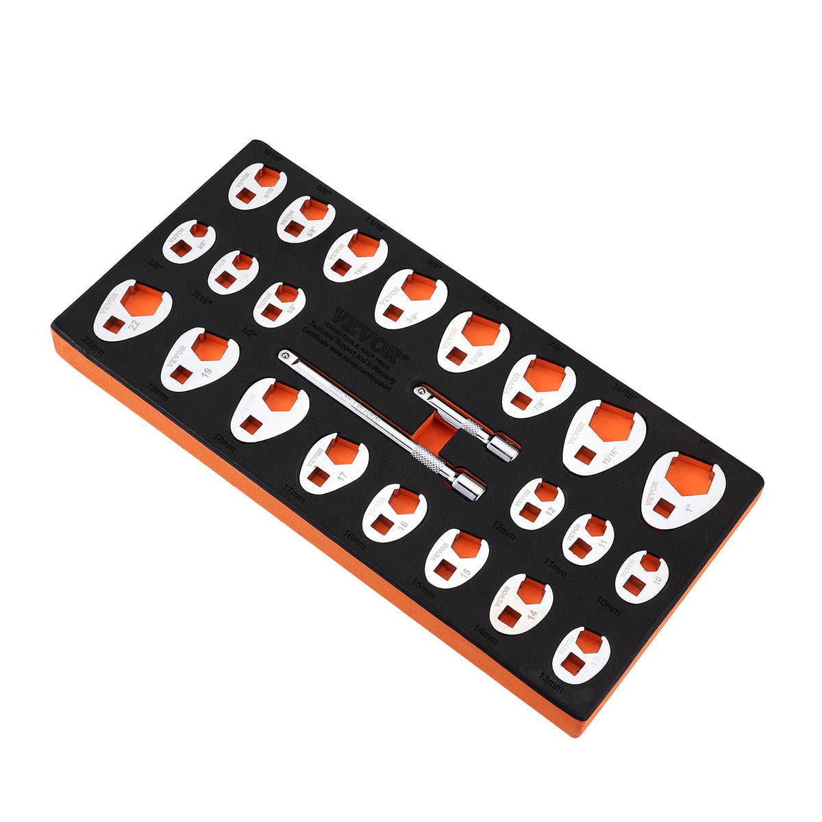 3/8" Drive Crowfoot Wrench Set with 2 Extension Bars, 24-Piece Crows Foot Wrench Set, SAE 3/8"-1" and Metric V952-LBXBSTZJT3824T2HUV0