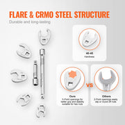 3/8" Drive Crowfoot Wrench Set with 2 Extension Bars, 24-Piece Crows Foot Wrench Set, SAE 3/8"-1" and Metric V952-LBXBSTZJT3824T2HUV0