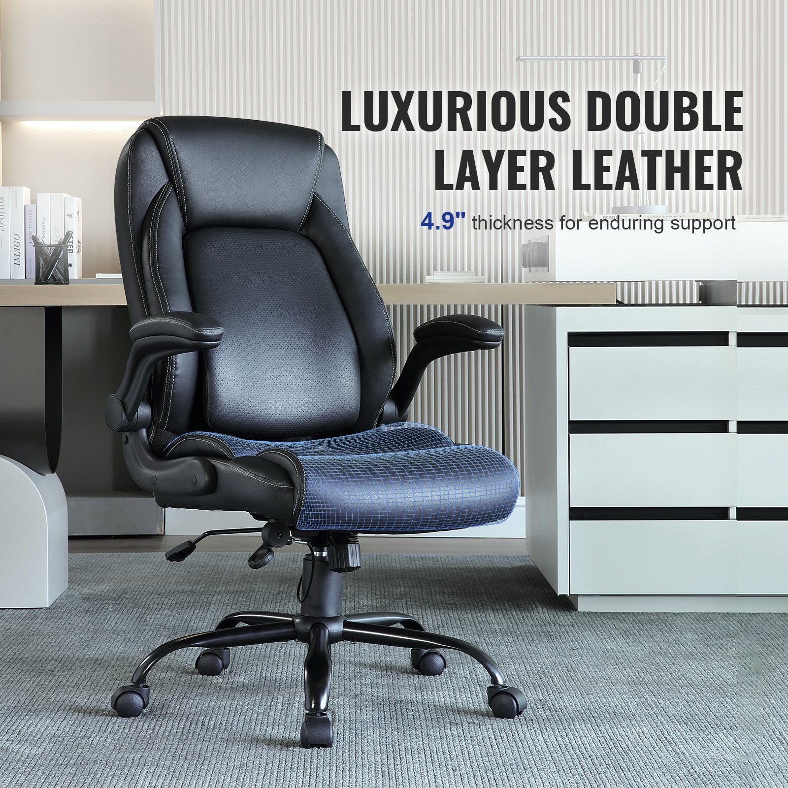Executive Office Chair with Cutting-edge Adjustable Lumbar Support, High Back PU Leather Office Chair V952-LBYCGKPGKDJYA4GY1V0