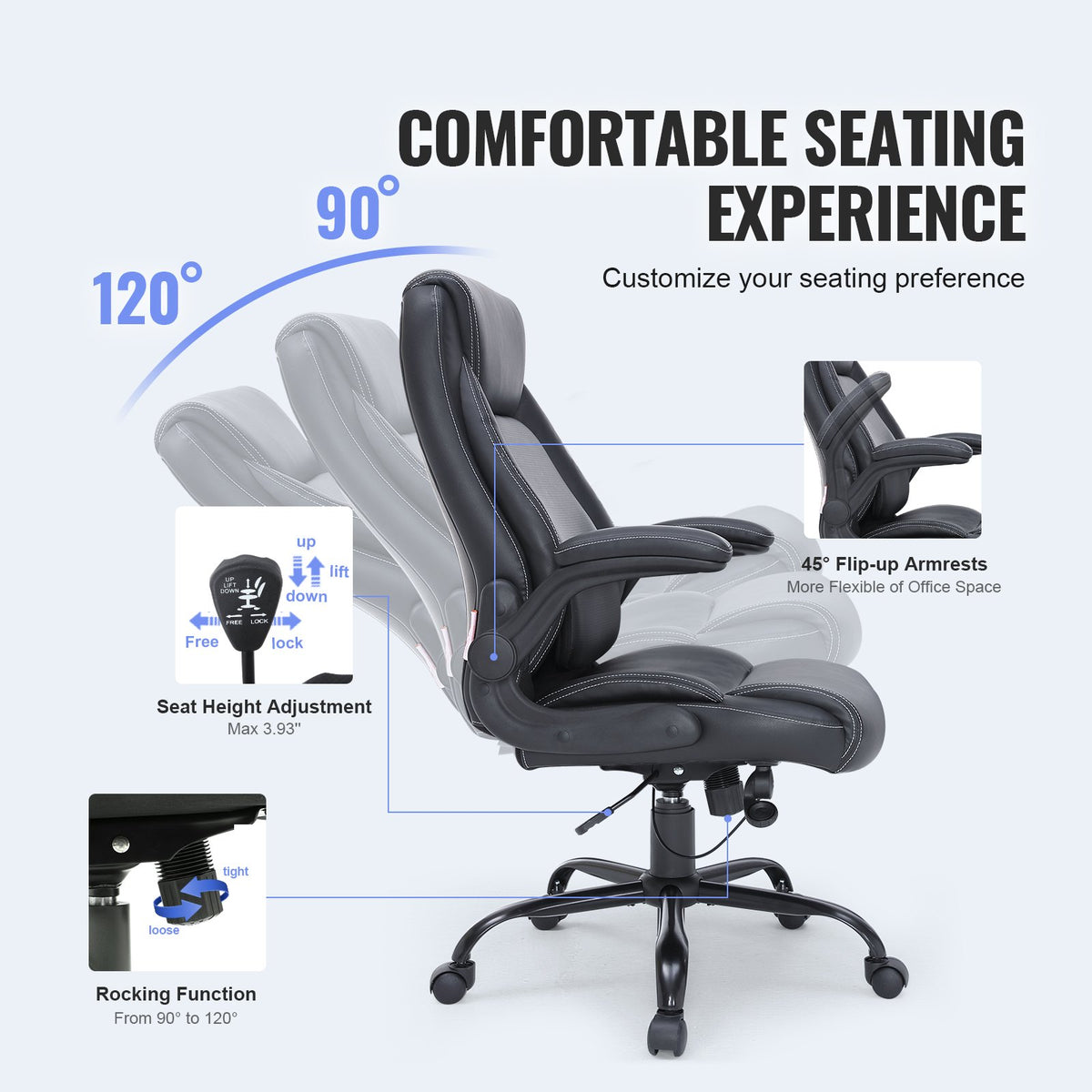 Executive Office Chair with Cutting-edge Adjustable Lumbar Support, High Back PU Leather Office Chair V952-LBYCGKPGKDJYA4GY1V0