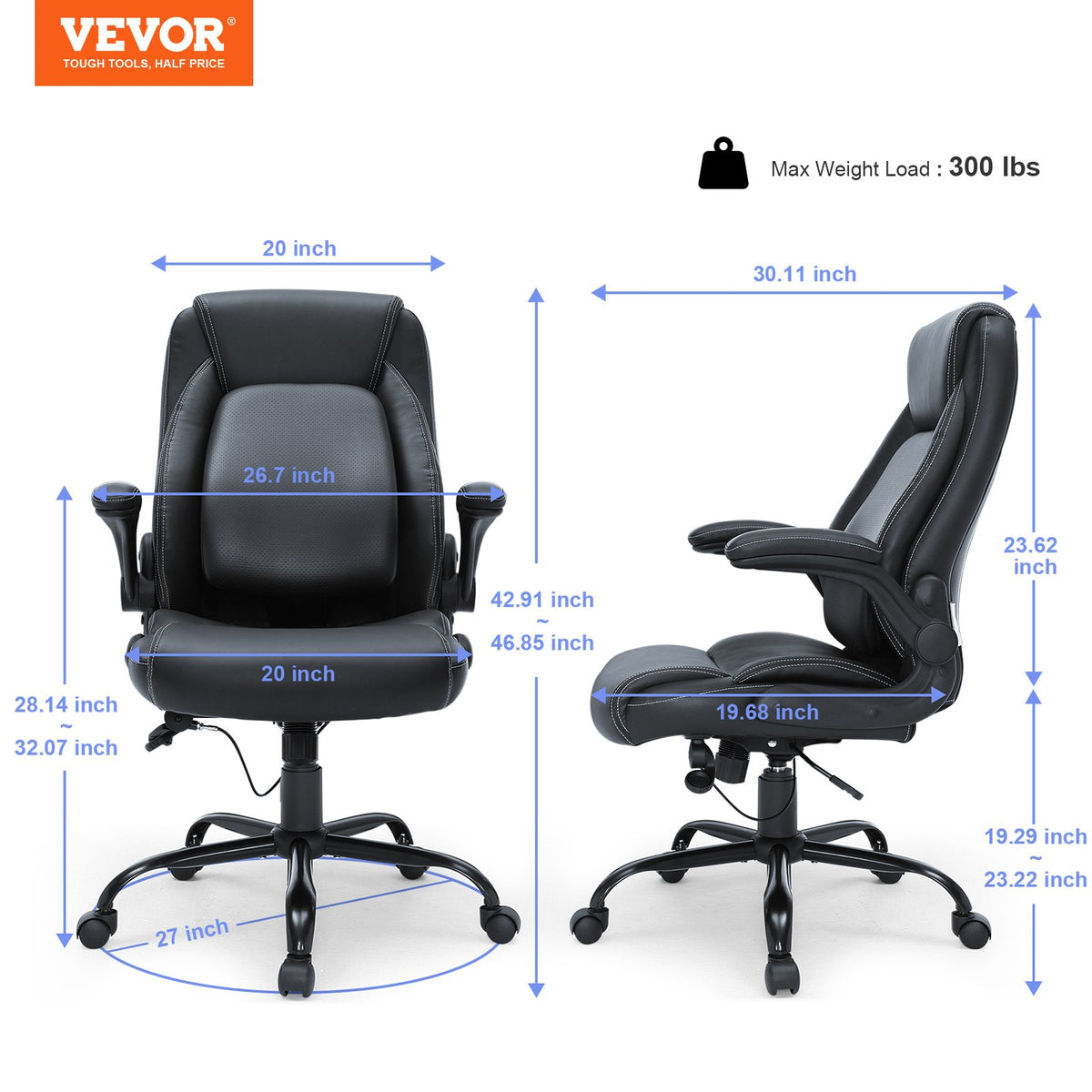 Executive Office Chair with Cutting-edge Adjustable Lumbar Support, High Back PU Leather Office Chair V952-LBYCGKPGKDJYA4GY1V0