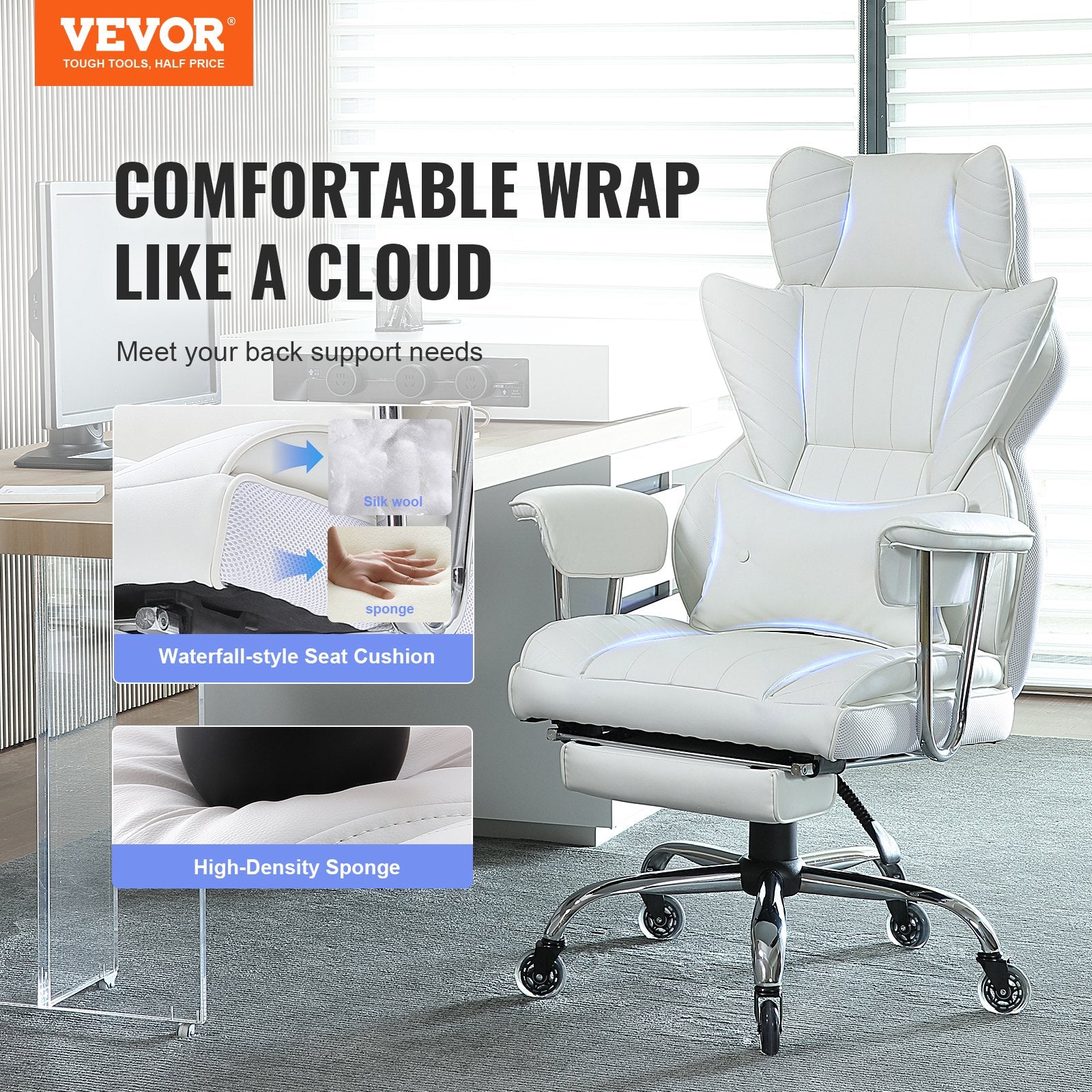 Reclining Office Chair with Footrest, Heavy Duty PU Leather Wide Office Chair, Big and Tall Executive Office V952-LBYZXKPGDJT0U1Z5NV0