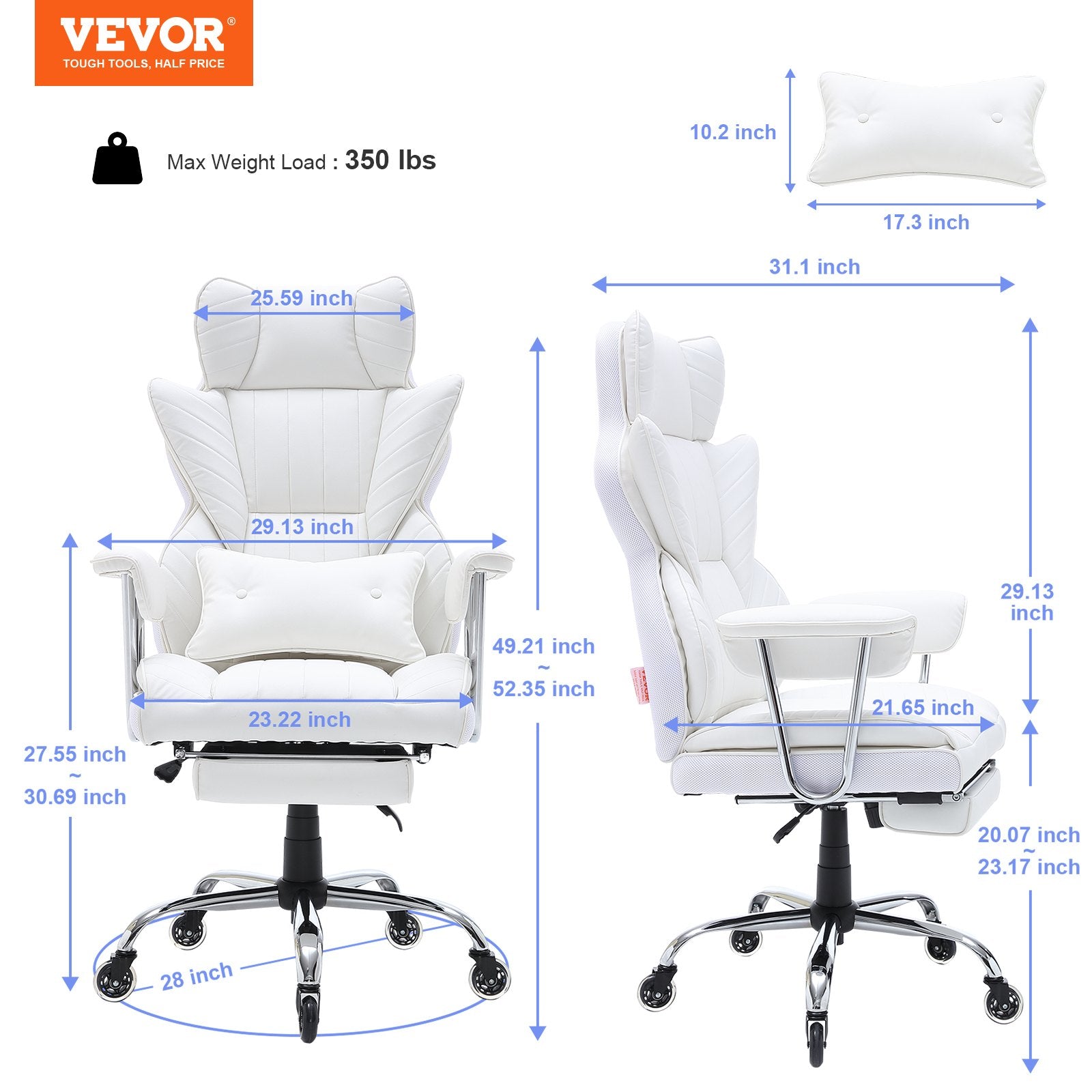 Reclining Office Chair with Footrest, Heavy Duty PU Leather Wide Office Chair, Big and Tall Executive Office V952-LBYZXKPGDJT0U1Z5NV0