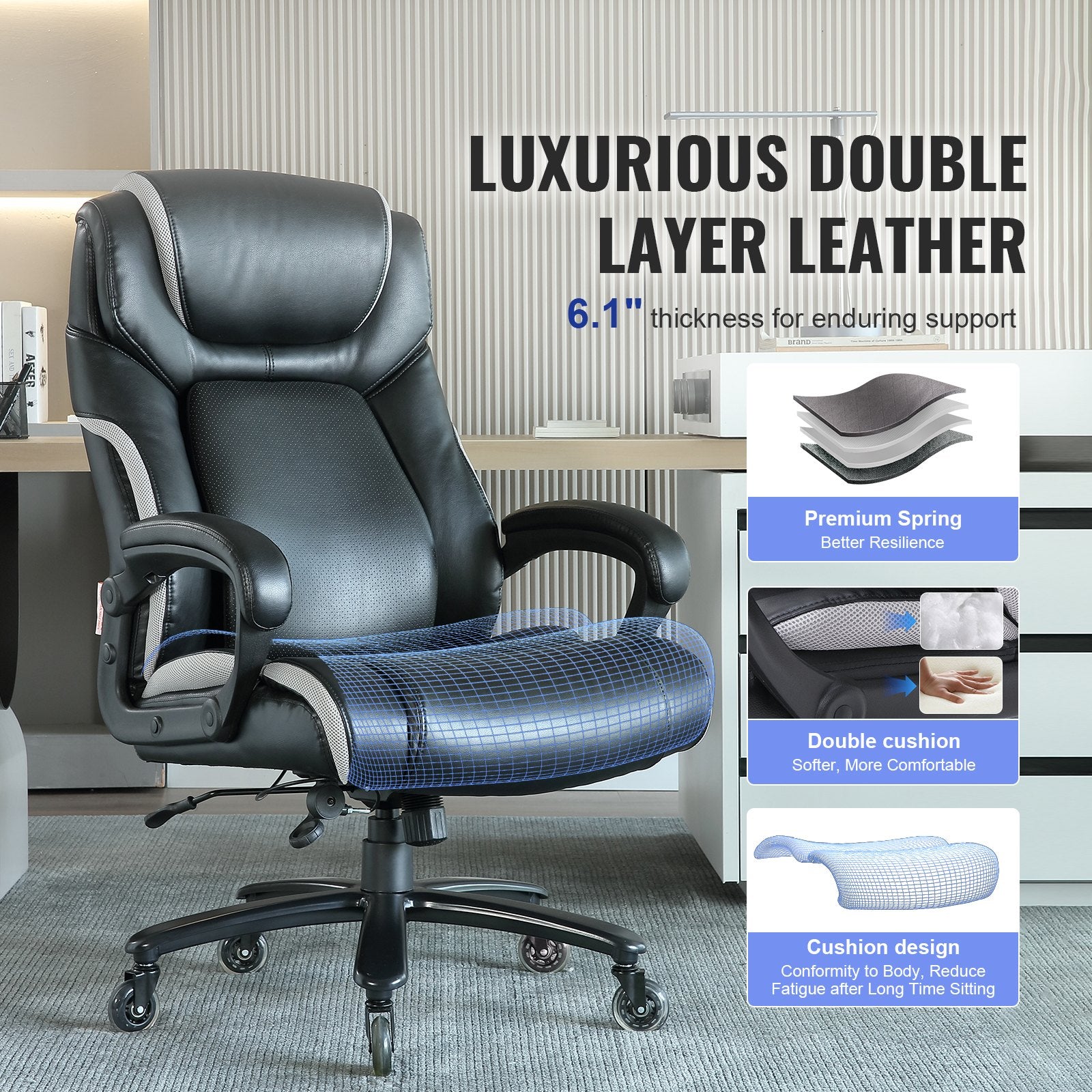Heavy Duty Executive Office Chair with Cutting-edge Adjustable Lumbar Support for Long Hours, Big and Tall V952-LBYZXKPGKDJZBI124V0