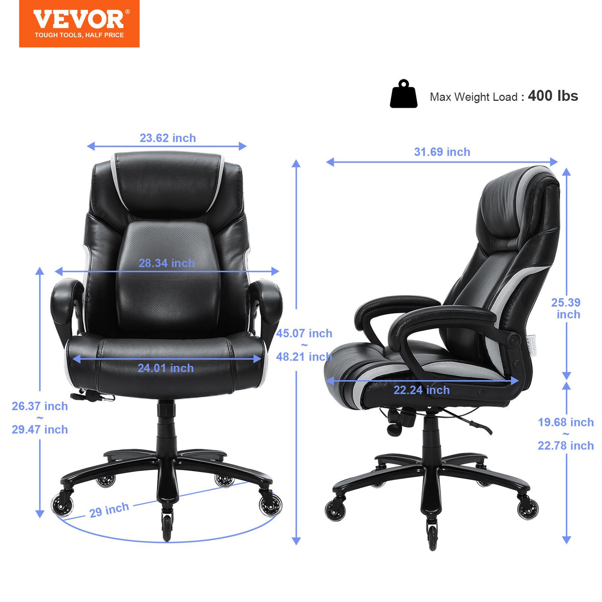 Heavy Duty Executive Office Chair with Cutting-edge Adjustable Lumbar Support for Long Hours, Big and Tall V952-LBYZXKPGKDJZBI124V0