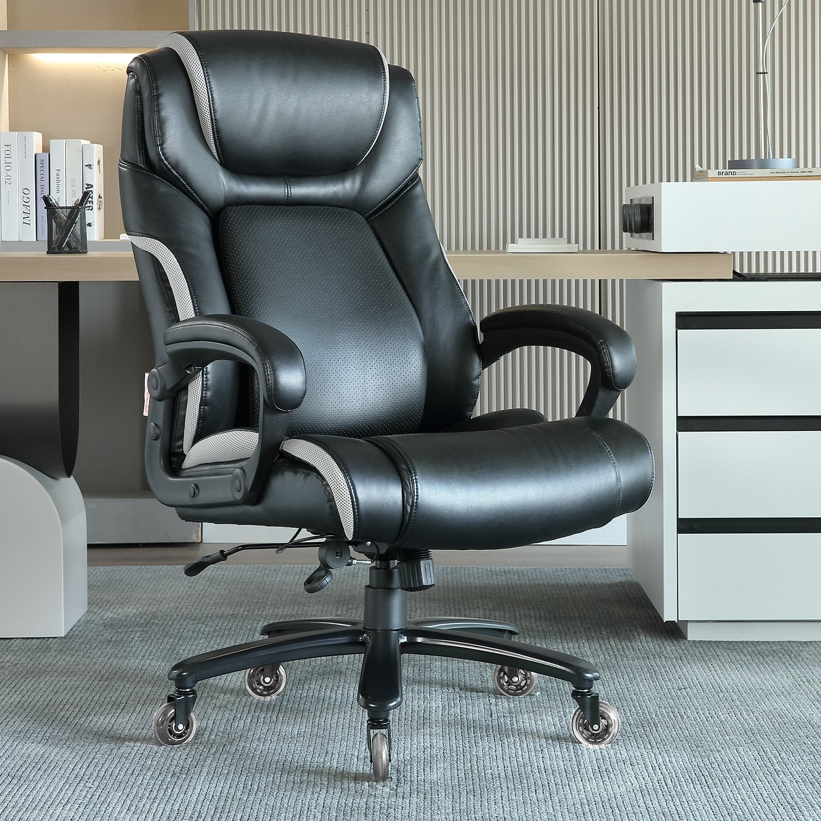 Heavy Duty Executive Office Chair with Cutting-edge Adjustable Lumbar Support for Long Hours, Big and Tall V952-LBYZXKPGKDJZBI124V0