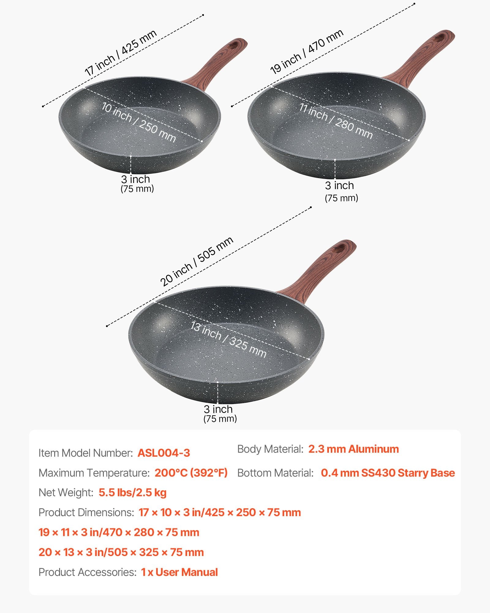 Frying Pan Skillet, Aluminum Egg Fry Pans, 3 Piece Set (250, 280, 325 mm), Nonsitck Heavy-Duty Skillets with V952-LCGSJTMFSTC9SVAUG001V0