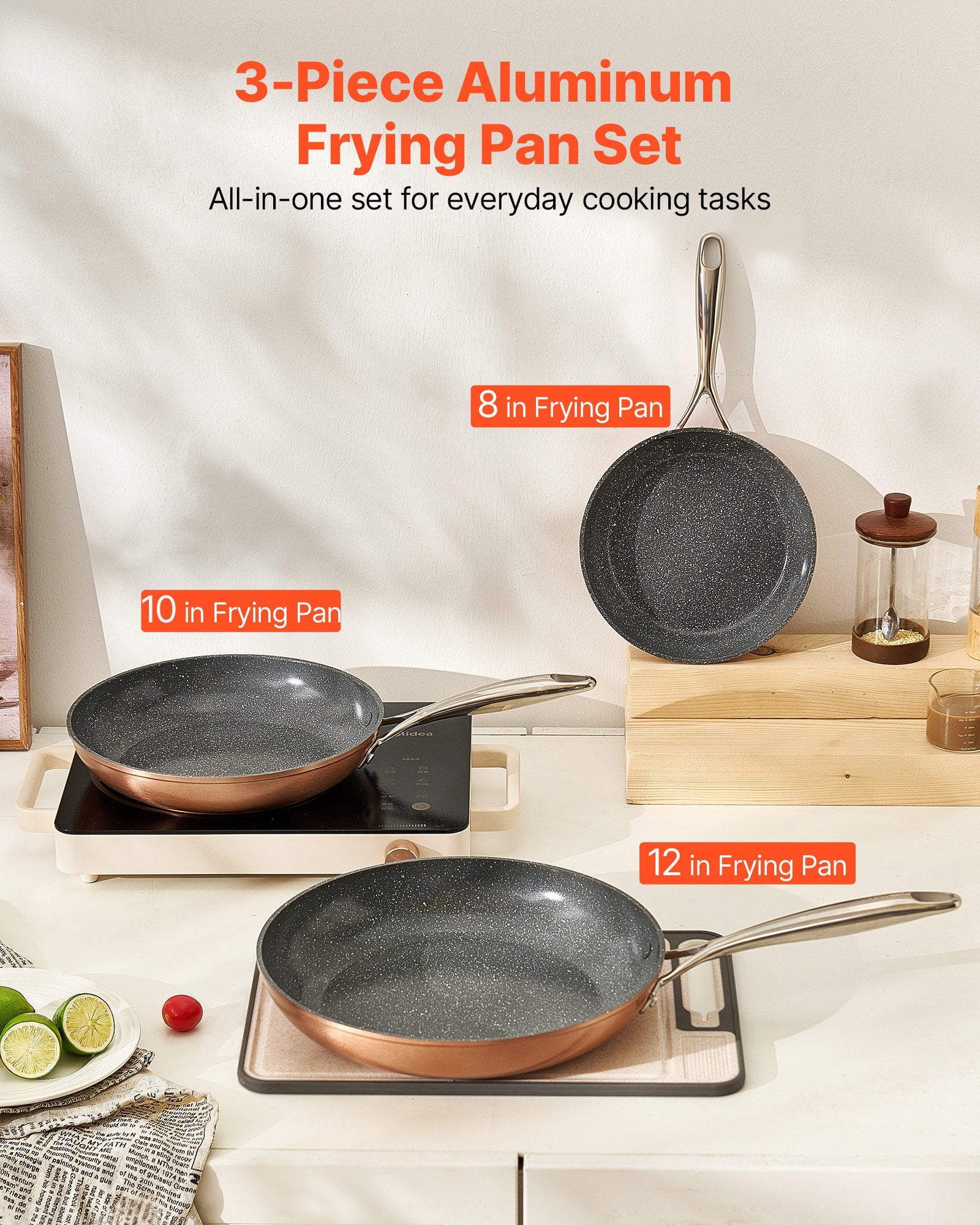 Frying Pan Skillet, Aluminum Egg Fry Pans, 3 Piece (200, 270, 300 mm), Nonsitck Ceramic Heavy-Duty Skillets V952-LCGSJTTCTC81TK7PX001V0