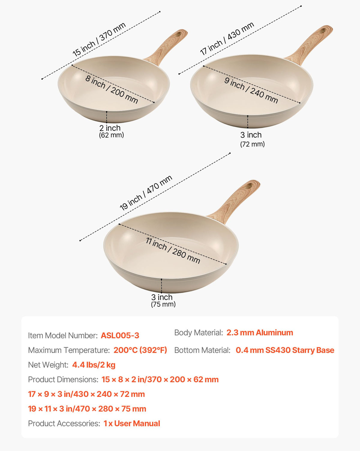 Frying Pan Skillet, Aluminum Egg Fry Pans, 3 Pcs (200, 240, 280 mm), Nonsitck Ceramic Heavy-Duty Skillets V952-LCGSJTTCTC89NDS2C001V0