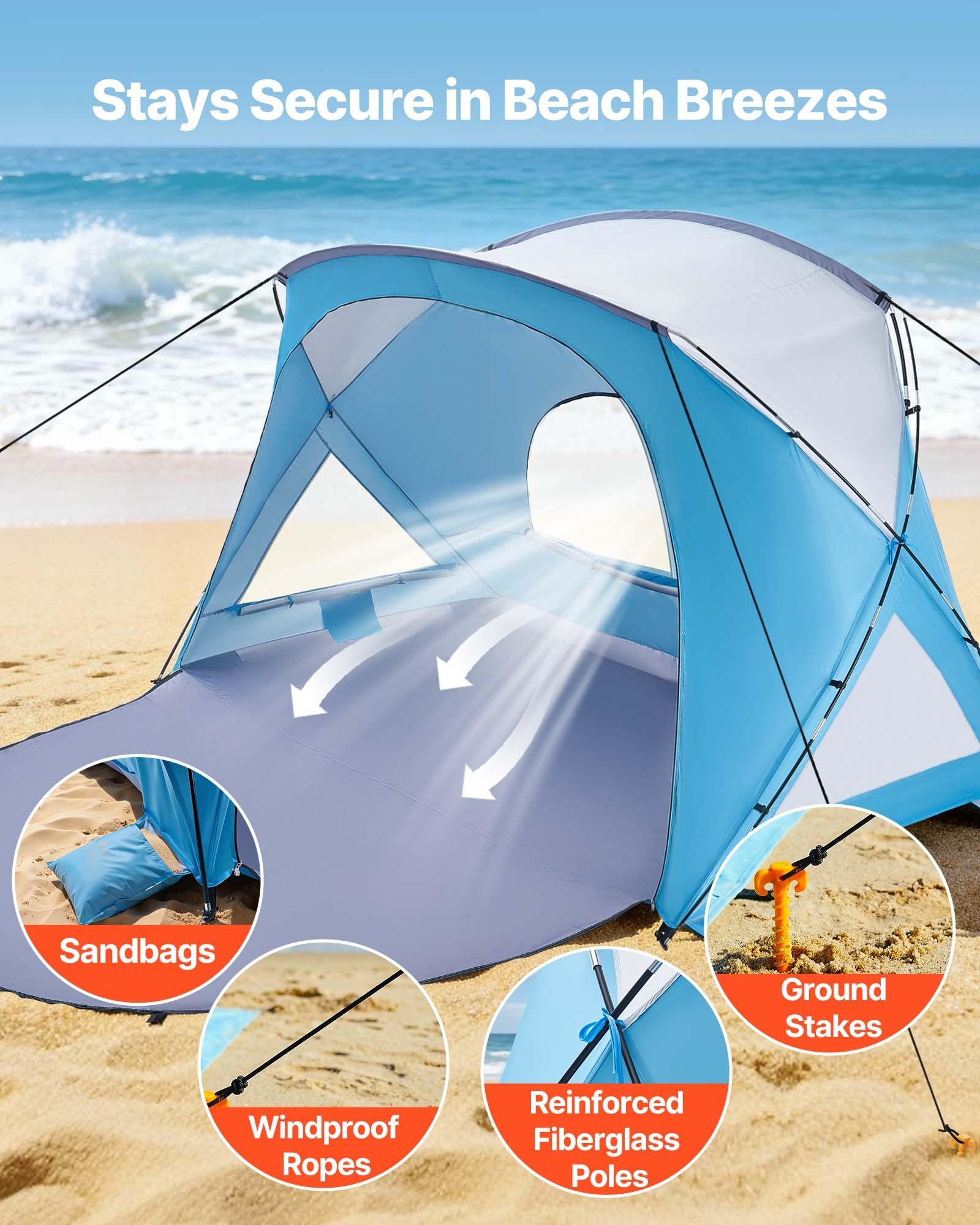 Beach Tent Sun Shelter for 6 Person, UPF 50+ Protection, Portable Sun Shade Canopy with Carrying Bag & Sand V952-LCJCHTZPLCJCLXOXD001V0