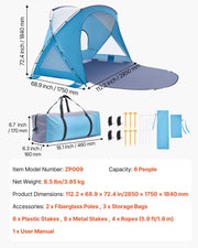 Beach Tent Sun Shelter for 6 Person, UPF 50+ Protection, Portable Sun Shade Canopy with Carrying Bag & Sand V952-LCJCHTZPLCJCLXOXD001V0